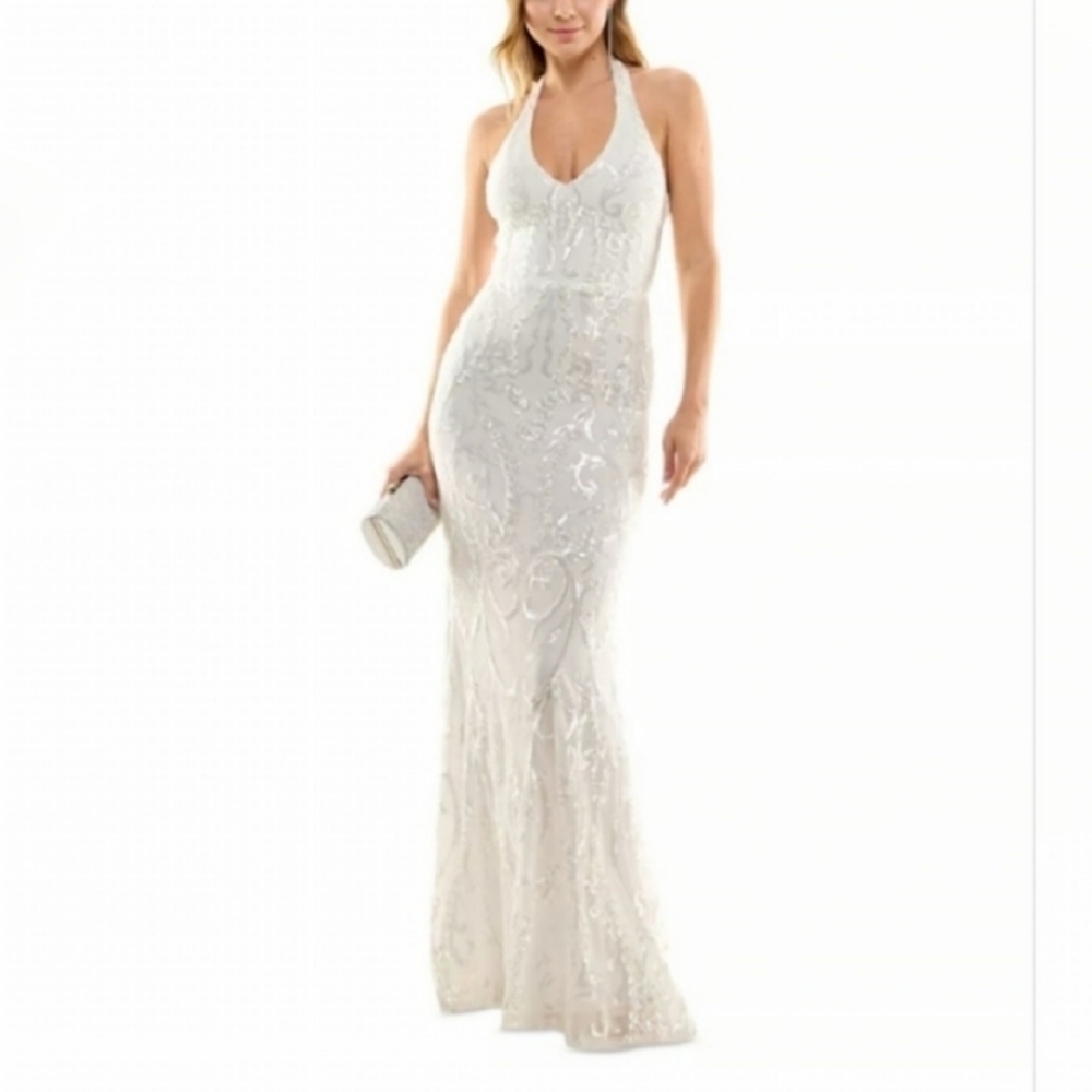 B Darlin Sequined Halter Neck Evening Gown Size 5/6 & 7/8